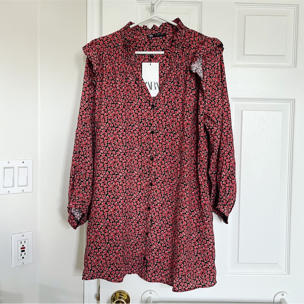Zara Button Down Ruffle Babydoll Dress
